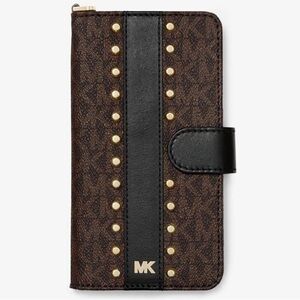 Michael Kors Black and Brown Wallet with Gold Accents